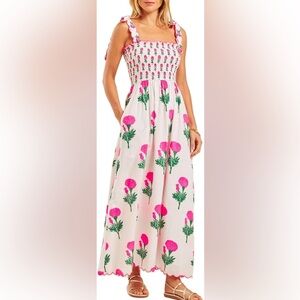 NWOT Smocked Floral Block Print Maxi Dress